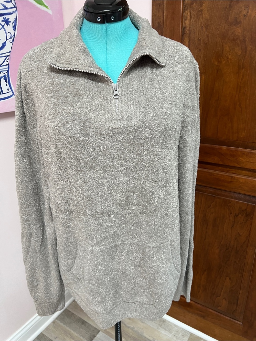 Barefoot Dreams Taupe Zip-Up Cozy Half-Zip Sweater